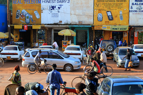 Bustling street scene in Kabale, Uganda.