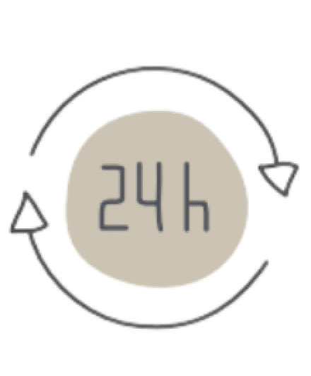 Circle with 24h written on it and arrows showing clockwise movement around the circle